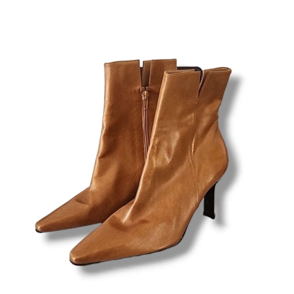 STUART WEITZMAN VINTAGE Metallic Gold Leather Boots 9.5 Pointed Toe Heel RARE - Picture 6 of 17